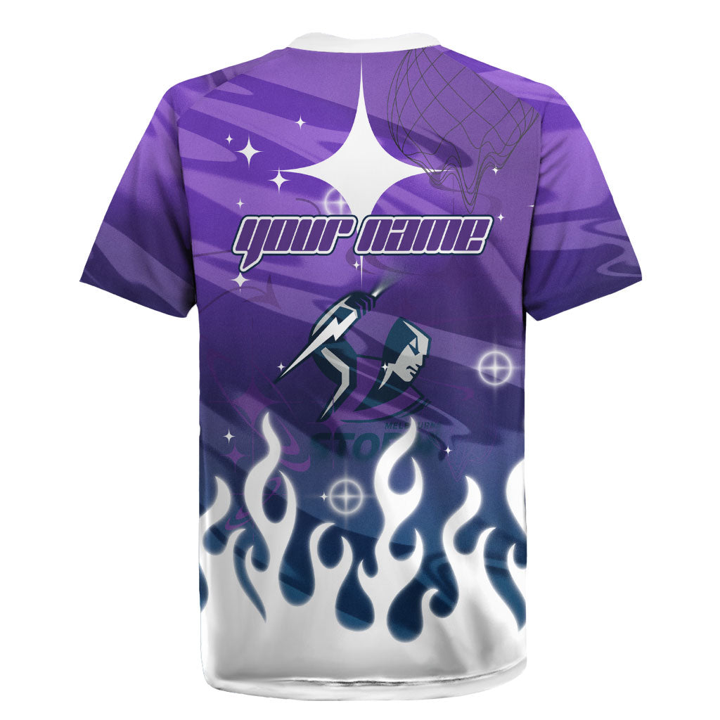 Personalized Melbourne Storm Rugby Jersey Y2K Grunge Aesthetic With Cyber Flames and Starburst Graphics