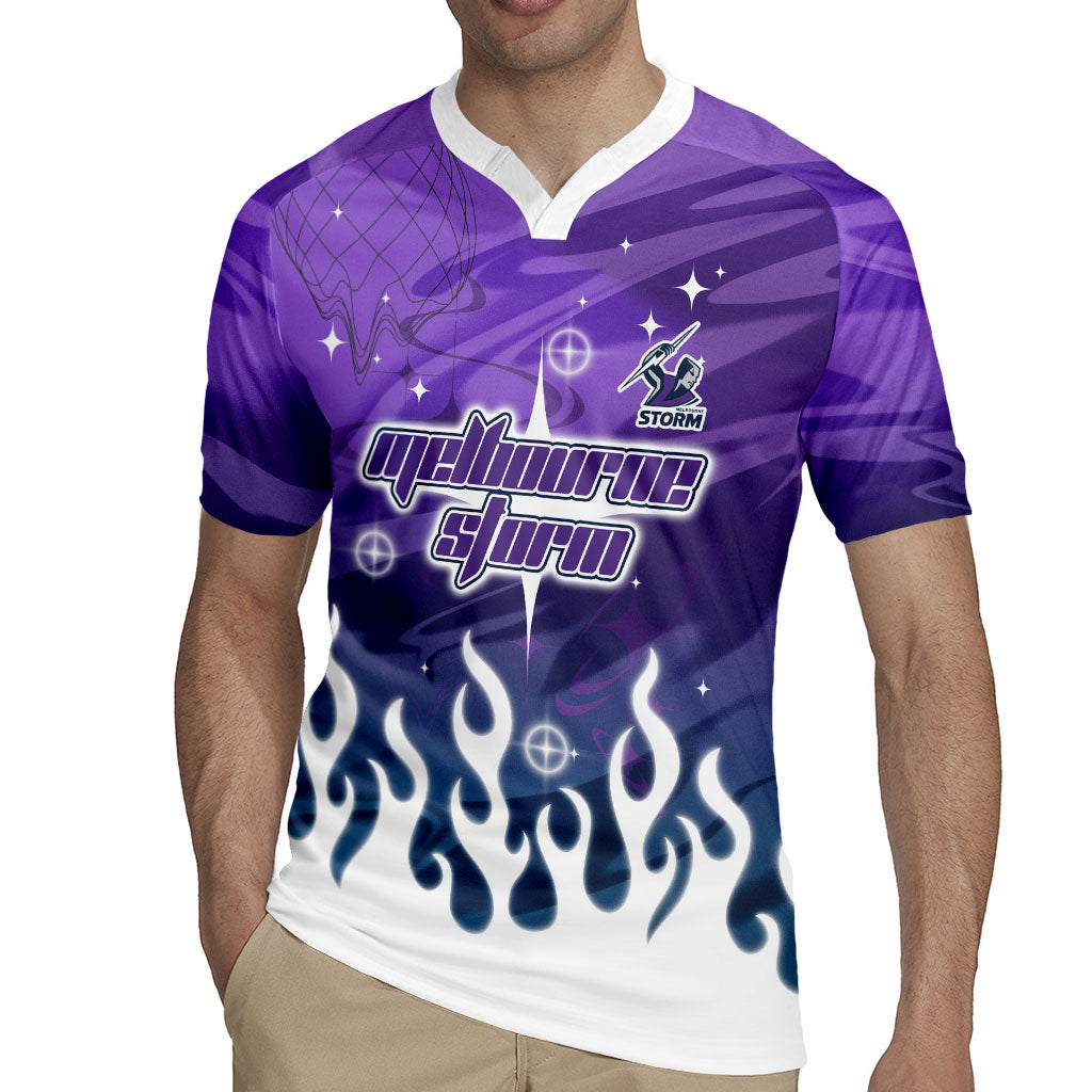 Personalized Melbourne Storm Rugby Jersey Y2K Grunge Aesthetic With Cyber Flames and Starburst Graphics