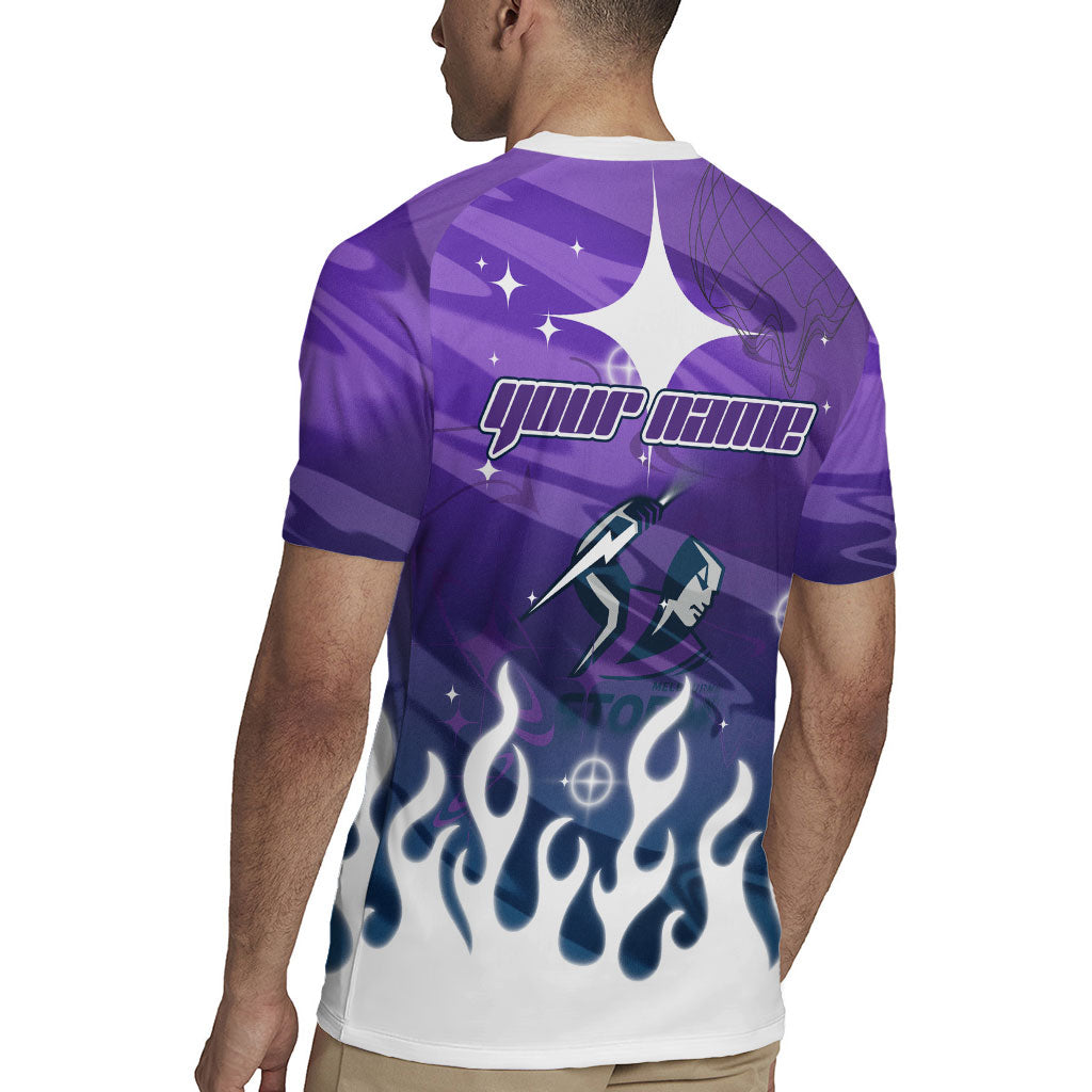 Personalized Melbourne Storm Rugby Jersey Y2K Grunge Aesthetic With Cyber Flames and Starburst Graphics