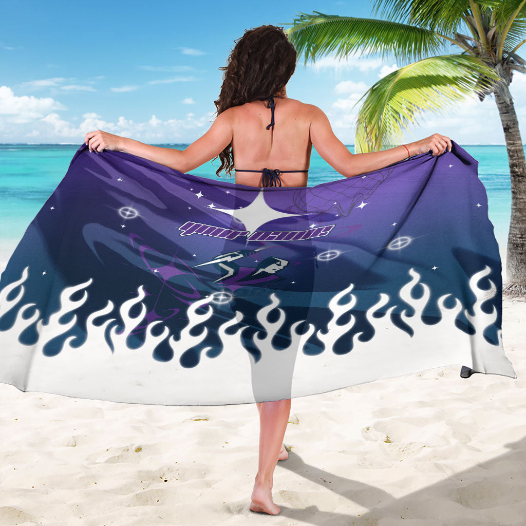 Personalized Melbourne Storm Sarong Y2K Grunge Aesthetic With Cyber Flames and Starburst Graphics