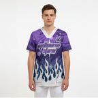 Personalized Melbourne Storm Scrub Top Y2K Grunge Aesthetic With Cyber Flames and Starburst Graphics