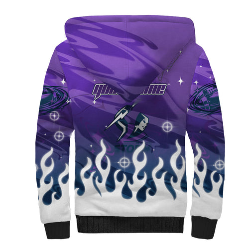 Personalized Melbourne Storm Sherpa Hoodie Y2K Grunge Aesthetic With Cyber Flames and Starburst Graphics