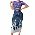 Personalized Melbourne Storm Short Sleeve Bodycon Dress Y2K Grunge Aesthetic With Cyber Flames and Starburst Graphics