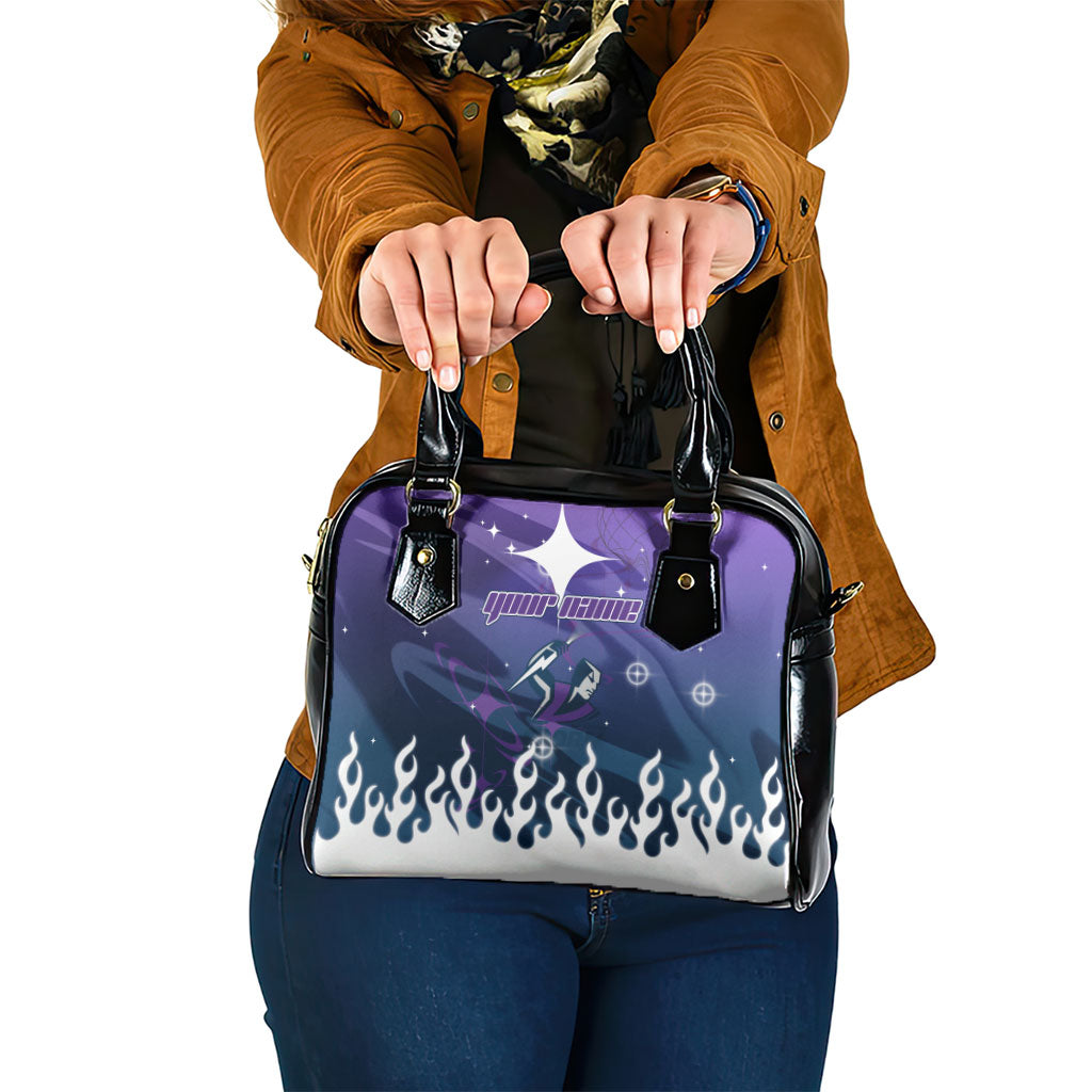 Personalized Melbourne Storm Shoulder Handbag Y2K Grunge Aesthetic With Cyber Flames and Starburst Graphics