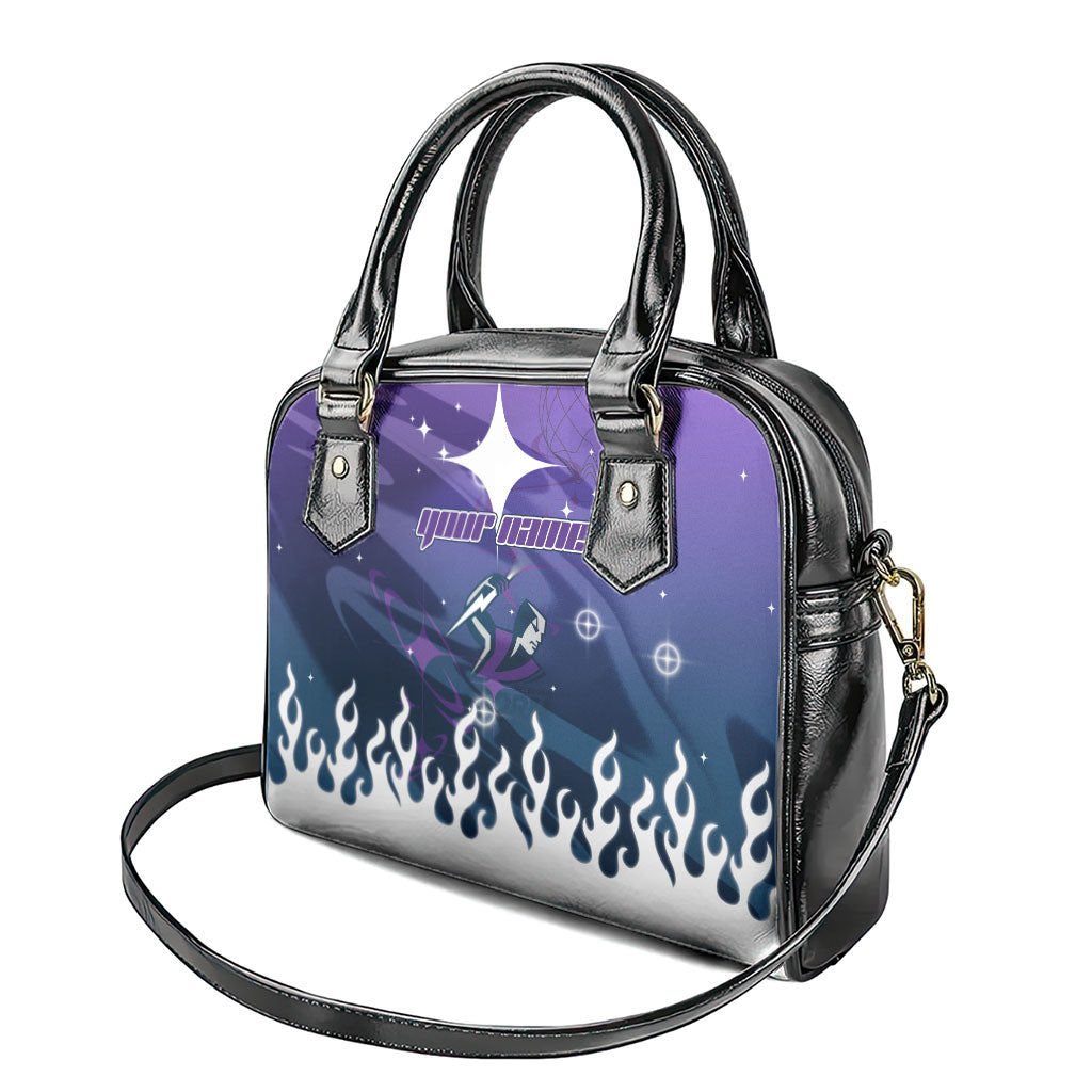 Personalized Melbourne Storm Shoulder Handbag Y2K Grunge Aesthetic With Cyber Flames and Starburst Graphics