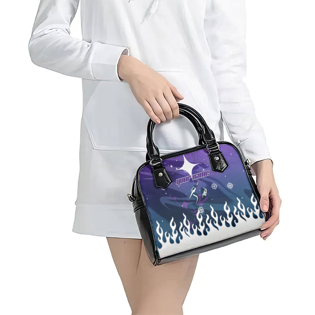 Personalized Melbourne Storm Shoulder Handbag Y2K Grunge Aesthetic With Cyber Flames and Starburst Graphics