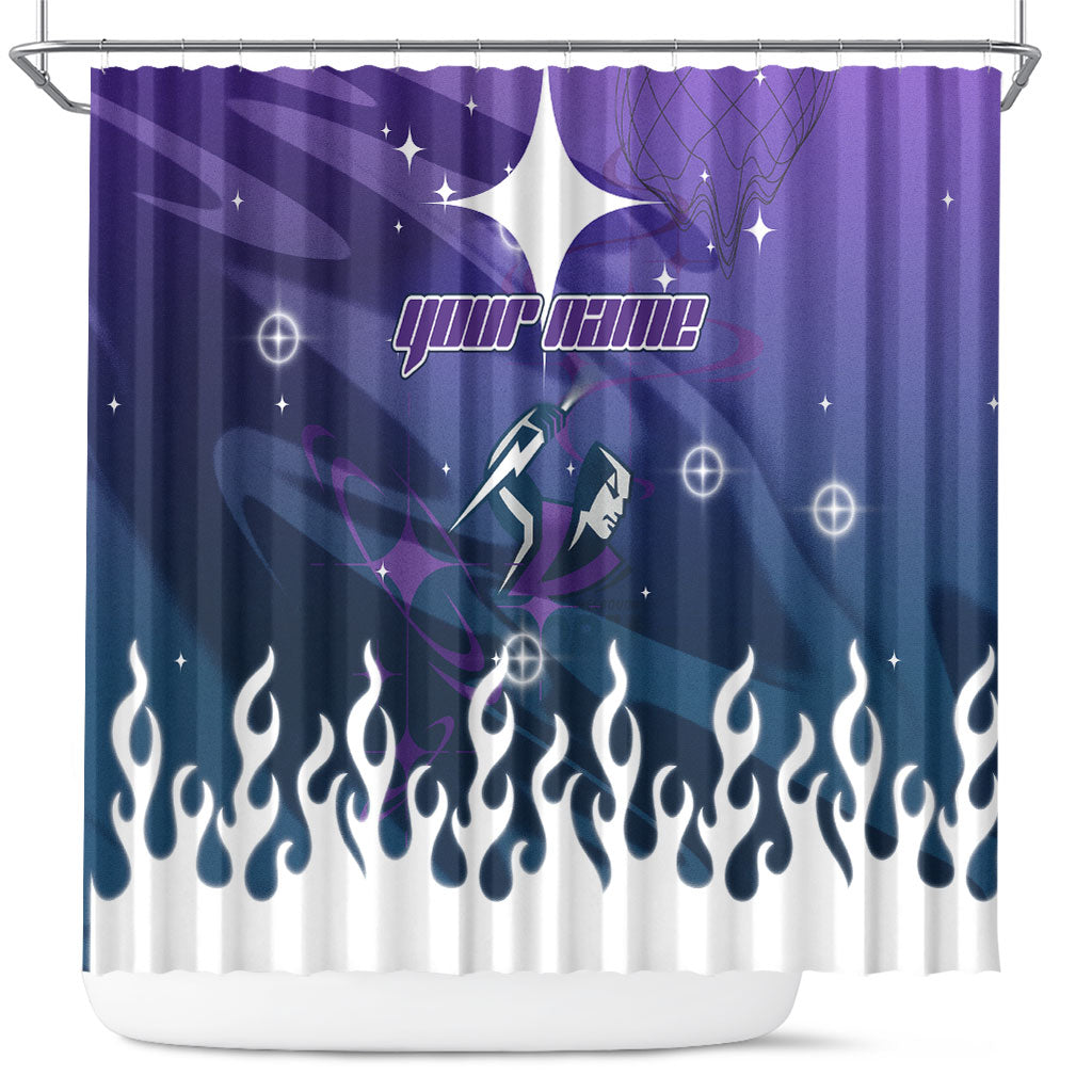 Personalized Melbourne Storm Shower Curtain Y2K Grunge Aesthetic With Cyber Flames and Starburst Graphics