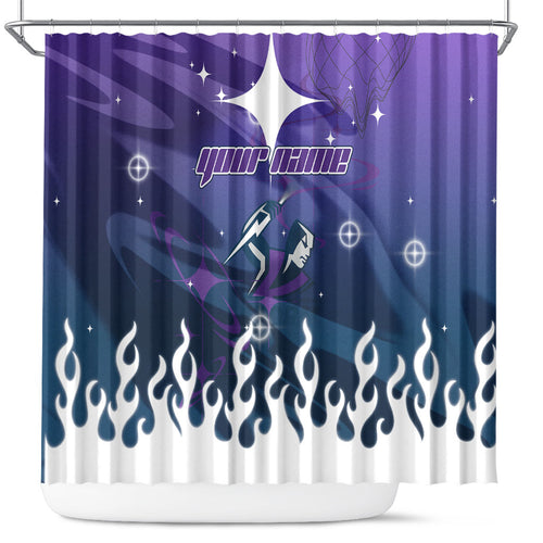 Personalized Melbourne Storm Shower Curtain Y2K Grunge Aesthetic With Cyber Flames and Starburst Graphics