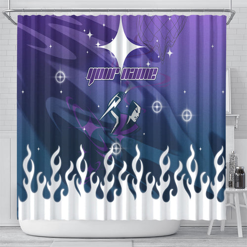 Personalized Melbourne Storm Shower Curtain Y2K Grunge Aesthetic With Cyber Flames and Starburst Graphics