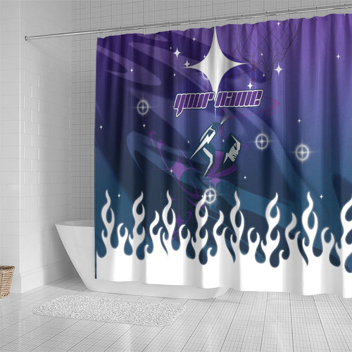 Personalized Melbourne Storm Shower Curtain Y2K Grunge Aesthetic With Cyber Flames and Starburst Graphics