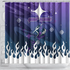 Personalized Melbourne Storm Shower Curtain Y2K Grunge Aesthetic With Cyber Flames and Starburst Graphics