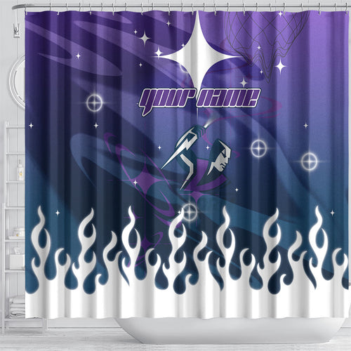 Personalized Melbourne Storm Shower Curtain Y2K Grunge Aesthetic With Cyber Flames and Starburst Graphics