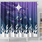 Personalized Melbourne Storm Shower Curtain Y2K Grunge Aesthetic With Cyber Flames and Starburst Graphics
