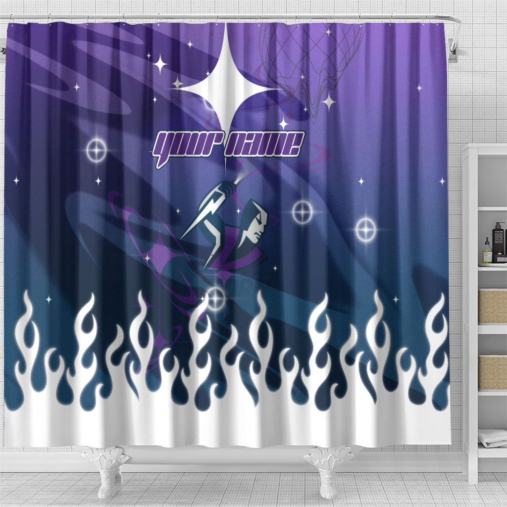 Personalized Melbourne Storm Shower Curtain Y2K Grunge Aesthetic With Cyber Flames and Starburst Graphics