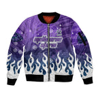 Personalized Melbourne Storm Sleeve Zip Bomber Jacket Y2K Grunge Aesthetic With Cyber Flames and Starburst Graphics