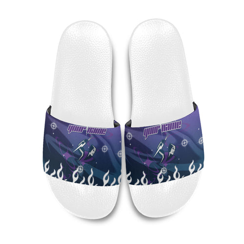 Personalized Melbourne Storm Slide Sandals Y2K Grunge Aesthetic With Cyber Flames and Starburst Graphics