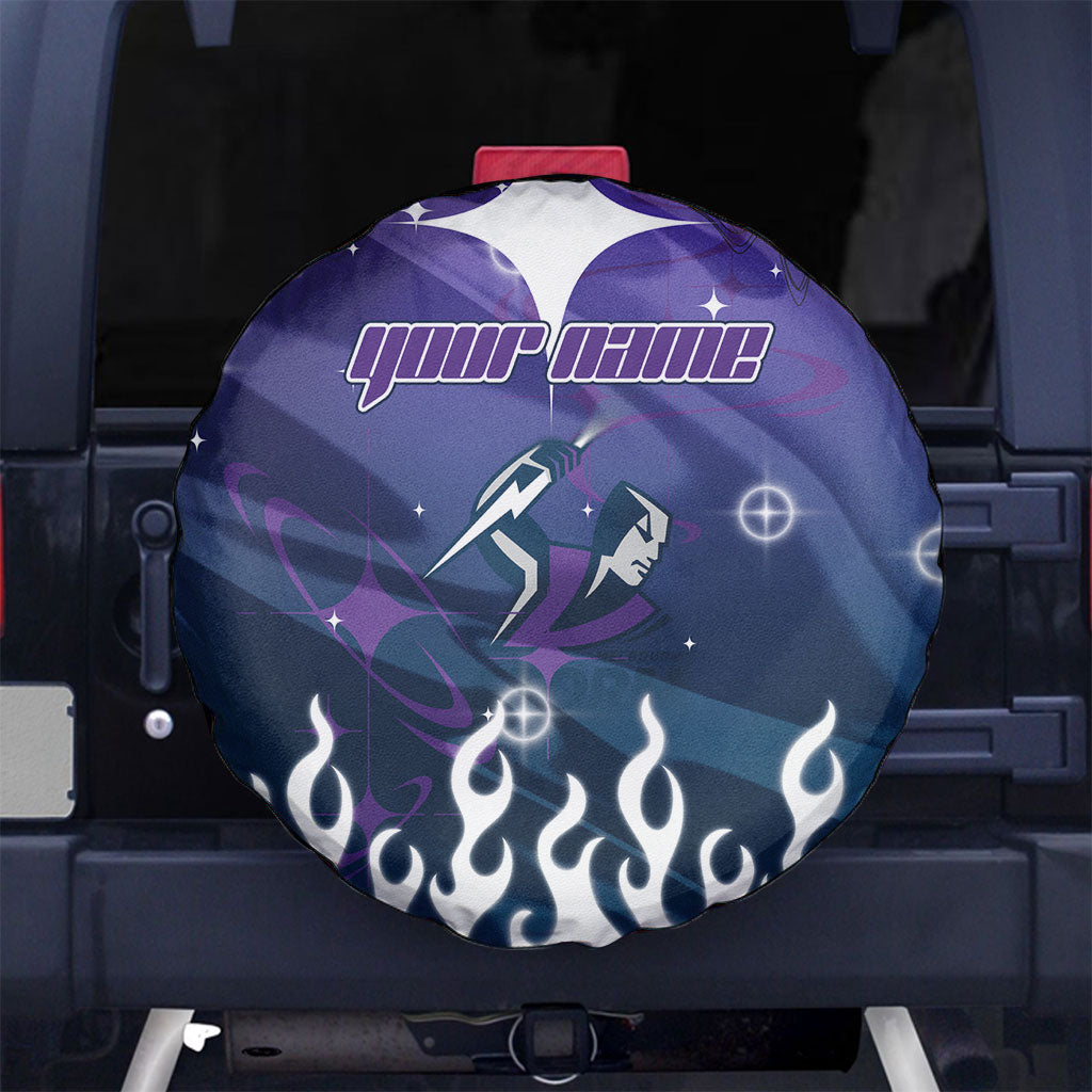 Personalized Melbourne Storm Spare Tire Cover Y2K Grunge Aesthetic With Cyber Flames and Starburst Graphics