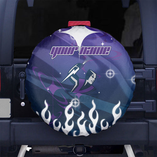 Personalized Melbourne Storm Spare Tire Cover Y2K Grunge Aesthetic With Cyber Flames and Starburst Graphics