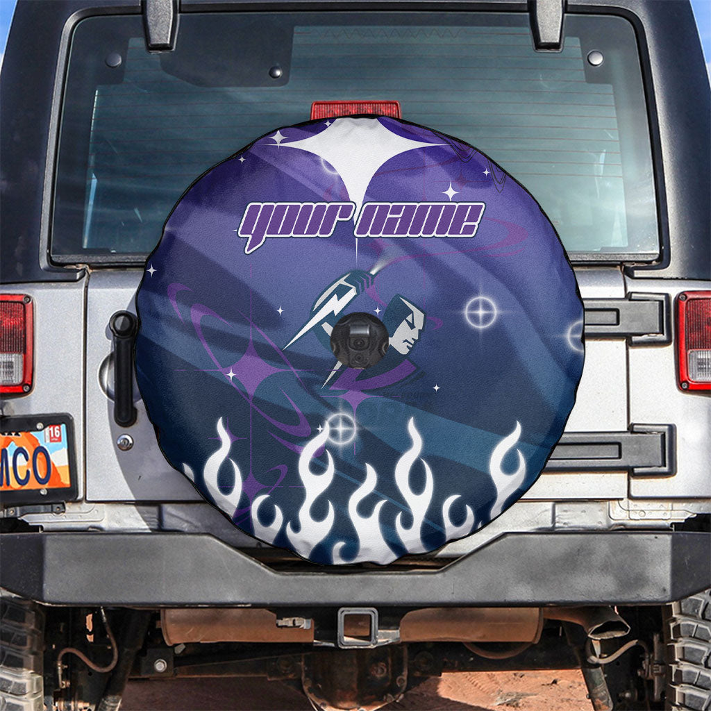 Personalized Melbourne Storm Spare Tire Cover Y2K Grunge Aesthetic With Cyber Flames and Starburst Graphics