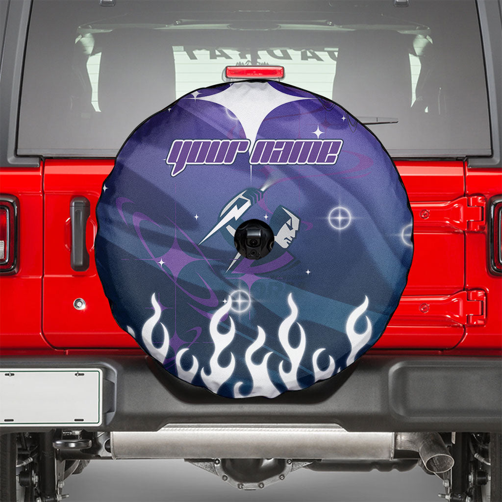 Personalized Melbourne Storm Spare Tire Cover Y2K Grunge Aesthetic With Cyber Flames and Starburst Graphics