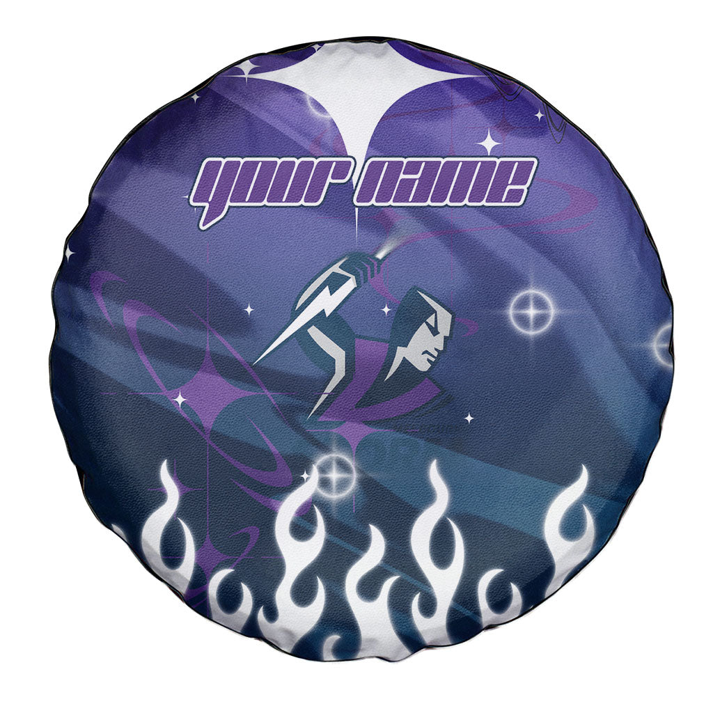 Personalized Melbourne Storm Spare Tire Cover Y2K Grunge Aesthetic With Cyber Flames and Starburst Graphics