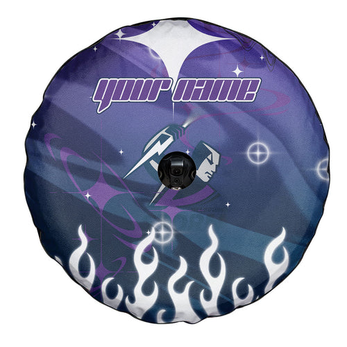 Personalized Melbourne Storm Spare Tire Cover Y2K Grunge Aesthetic With Cyber Flames and Starburst Graphics