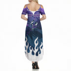 Personalized Melbourne Storm Summer Maxi Dress Y2K Grunge Aesthetic With Cyber Flames and Starburst Graphics