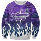 Personalized Melbourne Storm Sweatshirt Y2K Grunge Aesthetic With Cyber Flames and Starburst Graphics