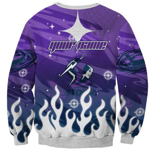 Personalized Melbourne Storm Sweatshirt Y2K Grunge Aesthetic With Cyber Flames and Starburst Graphics