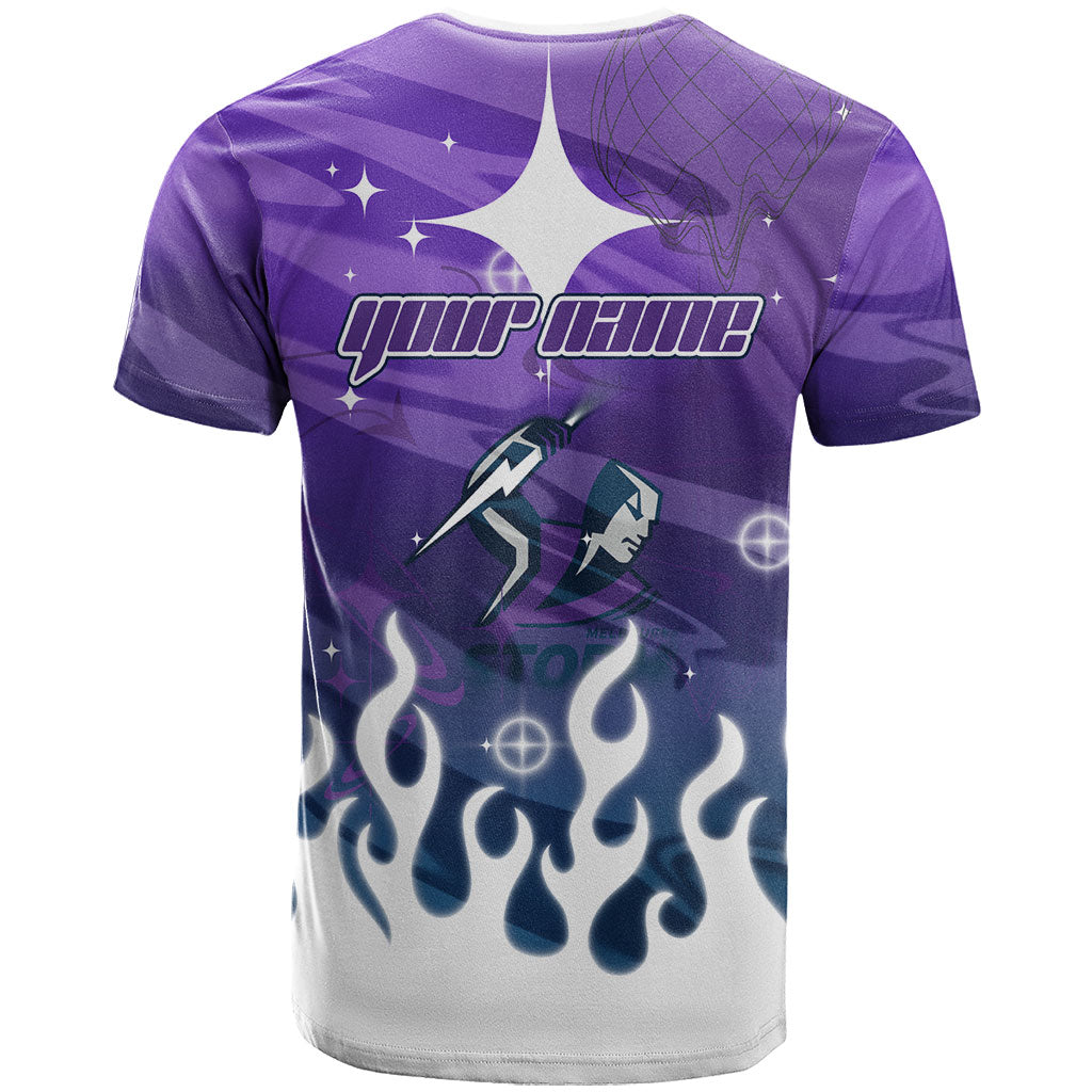 Personalized Melbourne Storm T Shirt Y2K Grunge Aesthetic With Cyber Flames and Starburst Graphics