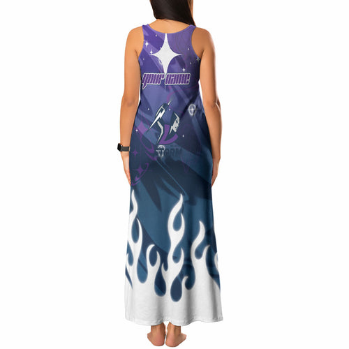 Personalized Melbourne Storm Tank Maxi Dress Y2K Grunge Aesthetic With Cyber Flames and Starburst Graphics
