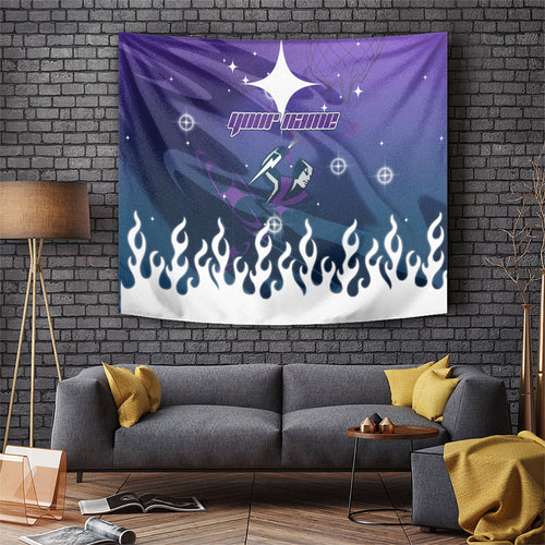 Personalized Melbourne Storm Tapestry Y2K Grunge Aesthetic With Cyber Flames and Starburst Graphics