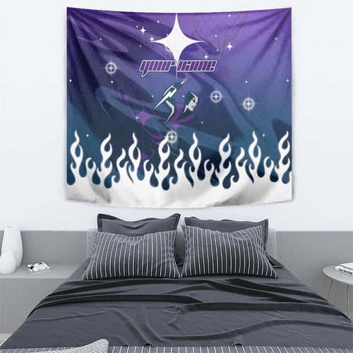 Personalized Melbourne Storm Tapestry Y2K Grunge Aesthetic With Cyber Flames and Starburst Graphics