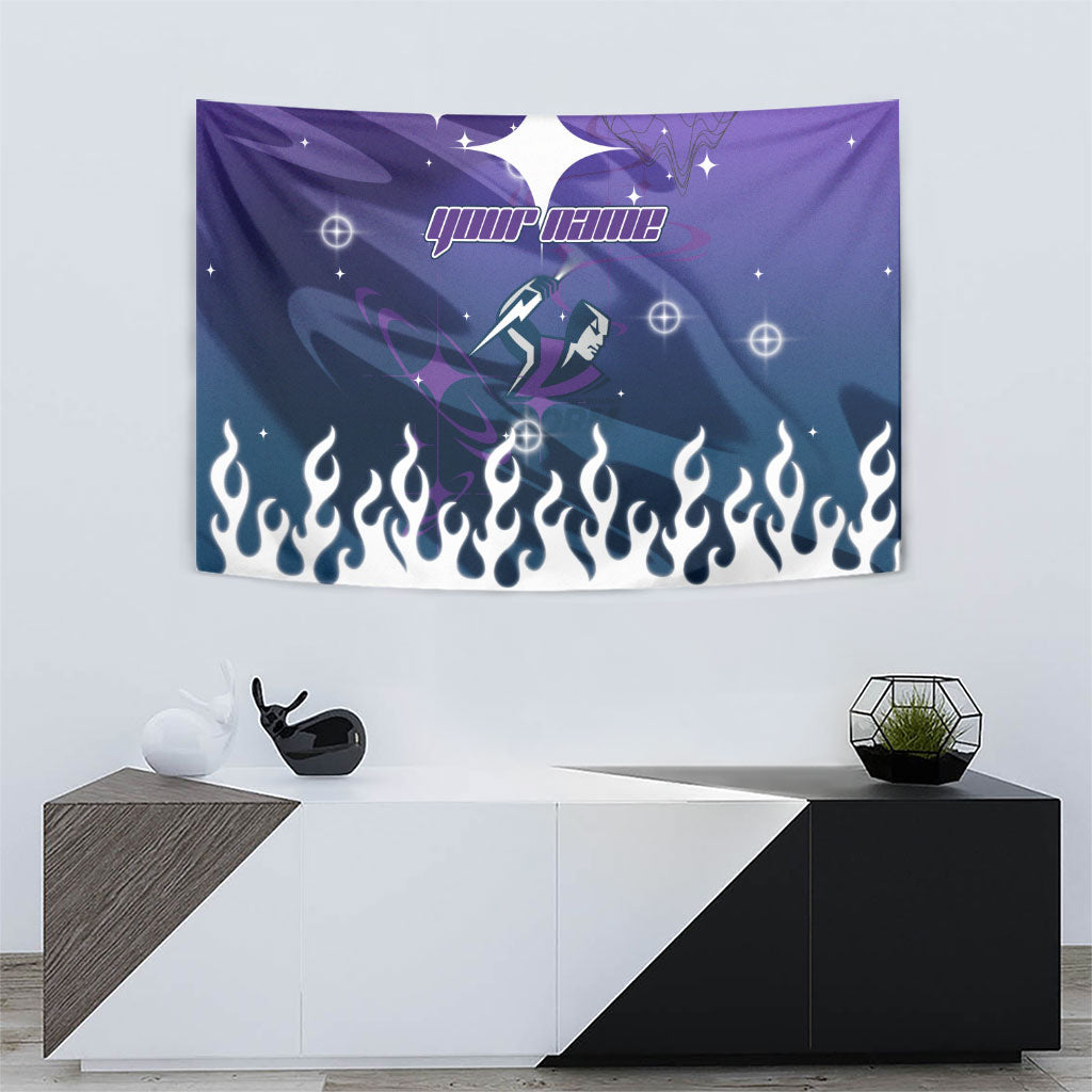 Personalized Melbourne Storm Tapestry Y2K Grunge Aesthetic With Cyber Flames and Starburst Graphics