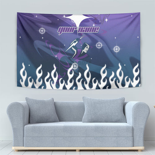 Personalized Melbourne Storm Tapestry Y2K Grunge Aesthetic With Cyber Flames and Starburst Graphics