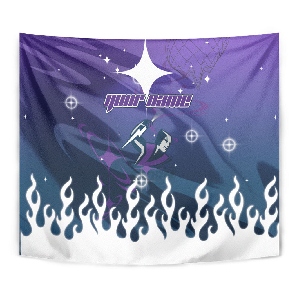 Personalized Melbourne Storm Tapestry Y2K Grunge Aesthetic With Cyber Flames and Starburst Graphics