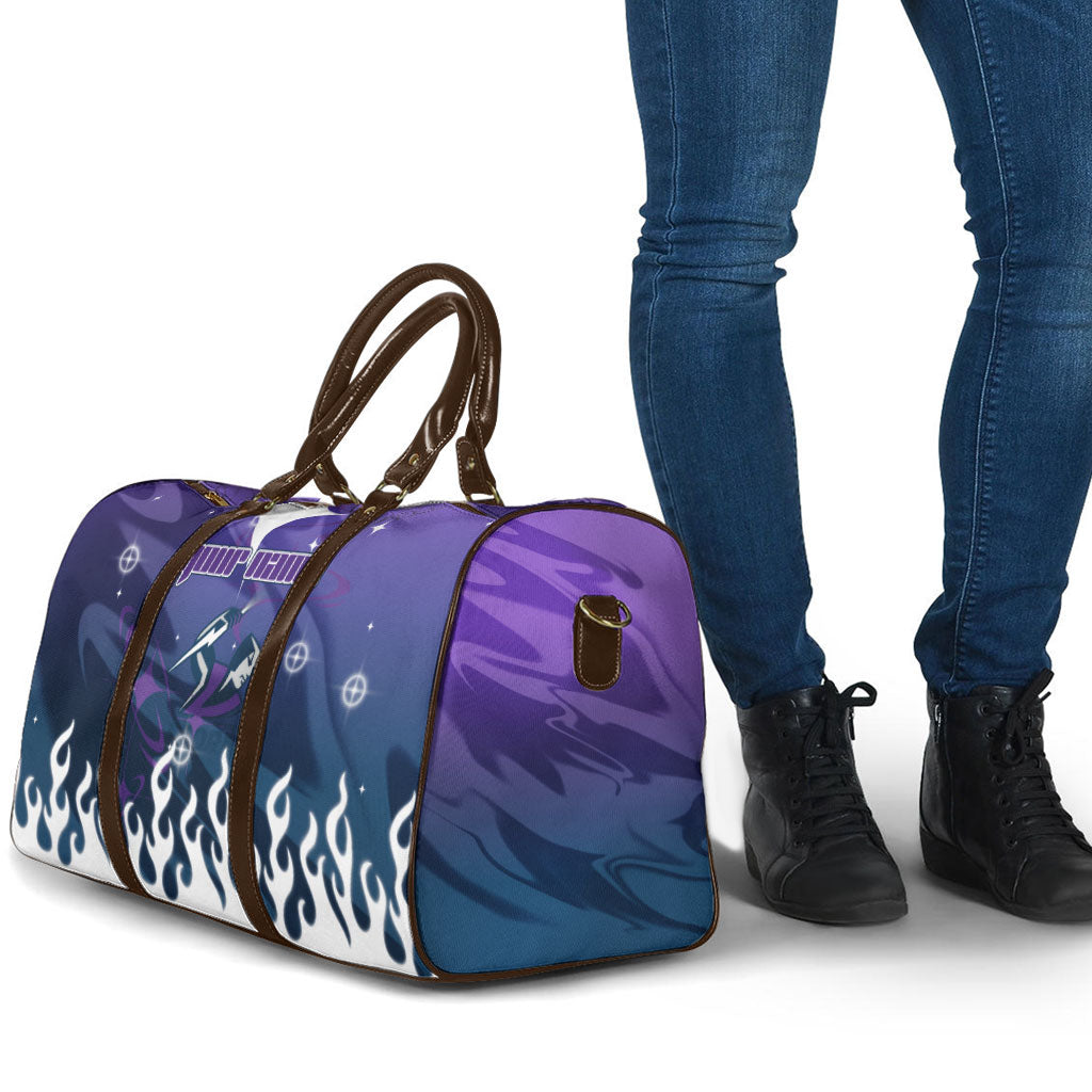 Personalized Melbourne Storm Travel Bag Y2K Grunge Aesthetic With Cyber Flames and Starburst Graphics