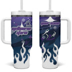 Personalized Melbourne Storm Tumbler With Handle Y2K Grunge Aesthetic With Cyber Flames and Starburst Graphics