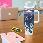 Personalized Melbourne Storm Tumbler With Handle Y2K Grunge Aesthetic With Cyber Flames and Starburst Graphics