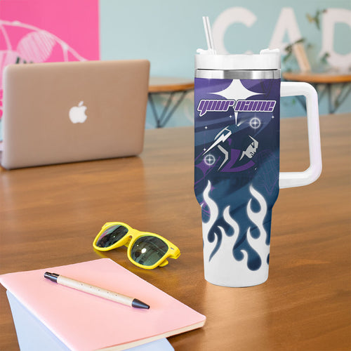 Personalized Melbourne Storm Tumbler With Handle Y2K Grunge Aesthetic With Cyber Flames and Starburst Graphics