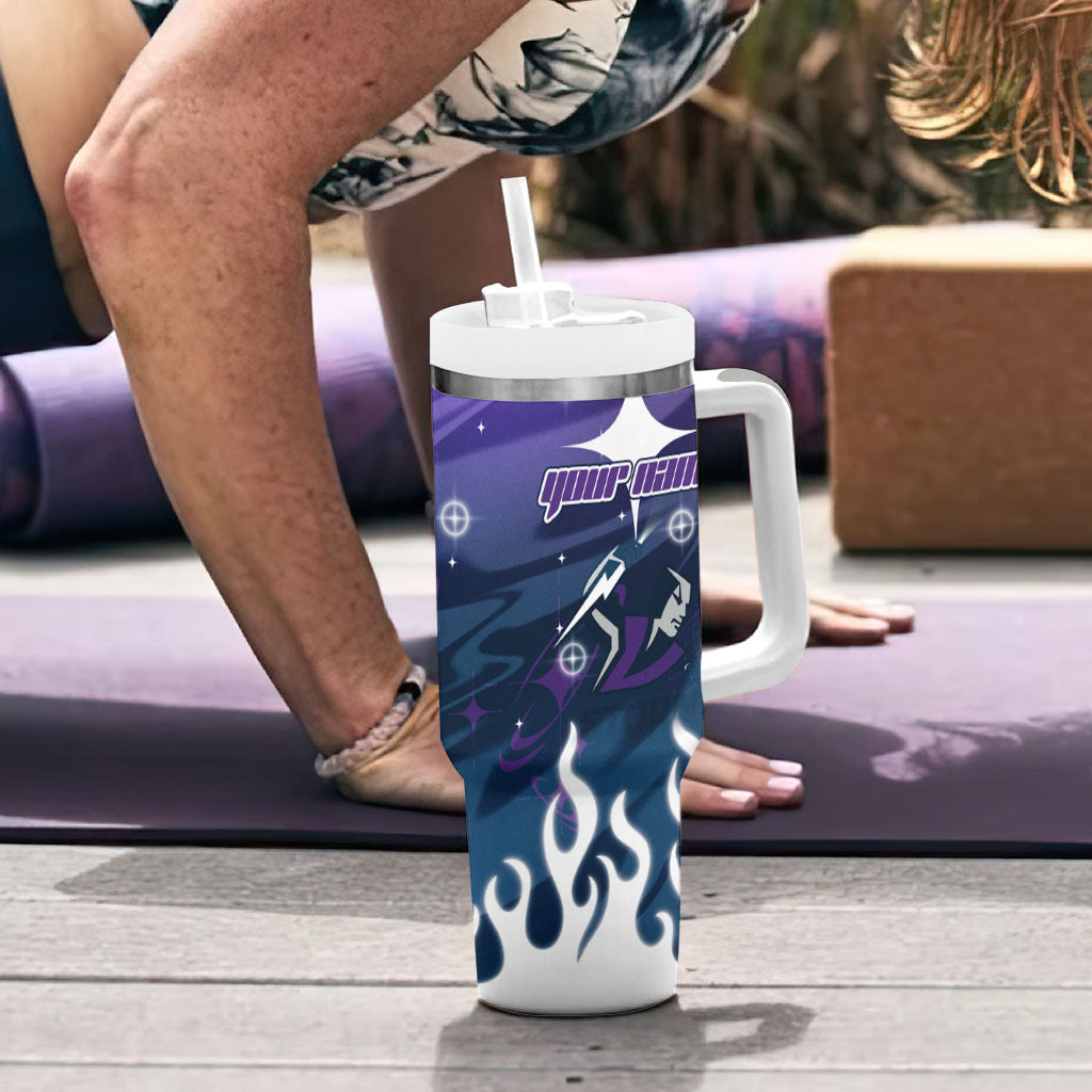 Personalized Melbourne Storm Tumbler With Handle Y2K Grunge Aesthetic With Cyber Flames and Starburst Graphics
