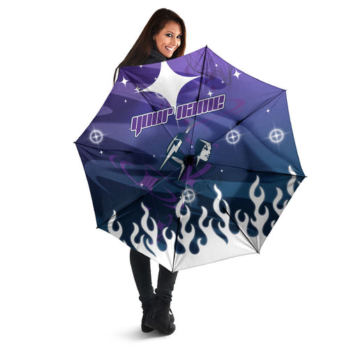 Personalized Melbourne Storm Umbrella Y2K Grunge Aesthetic With Cyber Flames and Starburst Graphics