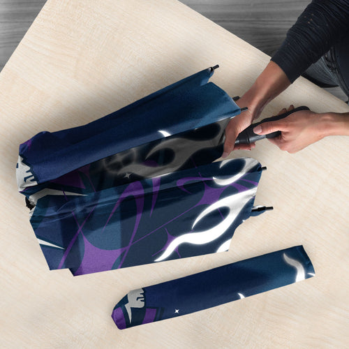 Personalized Melbourne Storm Umbrella Y2K Grunge Aesthetic With Cyber Flames and Starburst Graphics