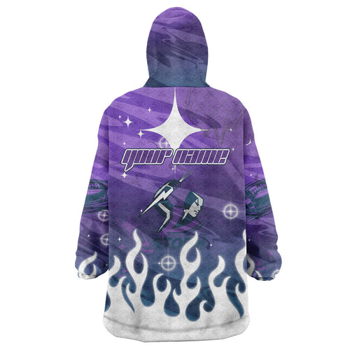 Personalized Melbourne Storm Wearable Blanket Hoodie Y2K Grunge Aesthetic With Cyber Flames and Starburst Graphics