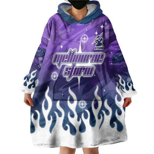 Personalized Melbourne Storm Wearable Blanket Hoodie Y2K Grunge Aesthetic With Cyber Flames and Starburst Graphics