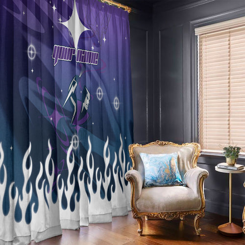 Personalized Melbourne Storm Window Curtain Y2K Grunge Aesthetic With Cyber Flames and Starburst Graphics