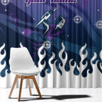 Personalized Melbourne Storm Window Curtain Y2K Grunge Aesthetic With Cyber Flames and Starburst Graphics