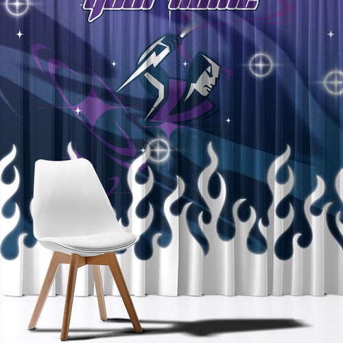 Personalized Melbourne Storm Window Curtain Y2K Grunge Aesthetic With Cyber Flames and Starburst Graphics