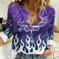 Personalized Melbourne Storm Women Casual Shirt Y2K Grunge Aesthetic With Cyber Flames and Starburst Graphics