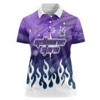 Personalized Melbourne Storm Women Polo Shirt Y2K Grunge Aesthetic With Cyber Flames and Starburst Graphics